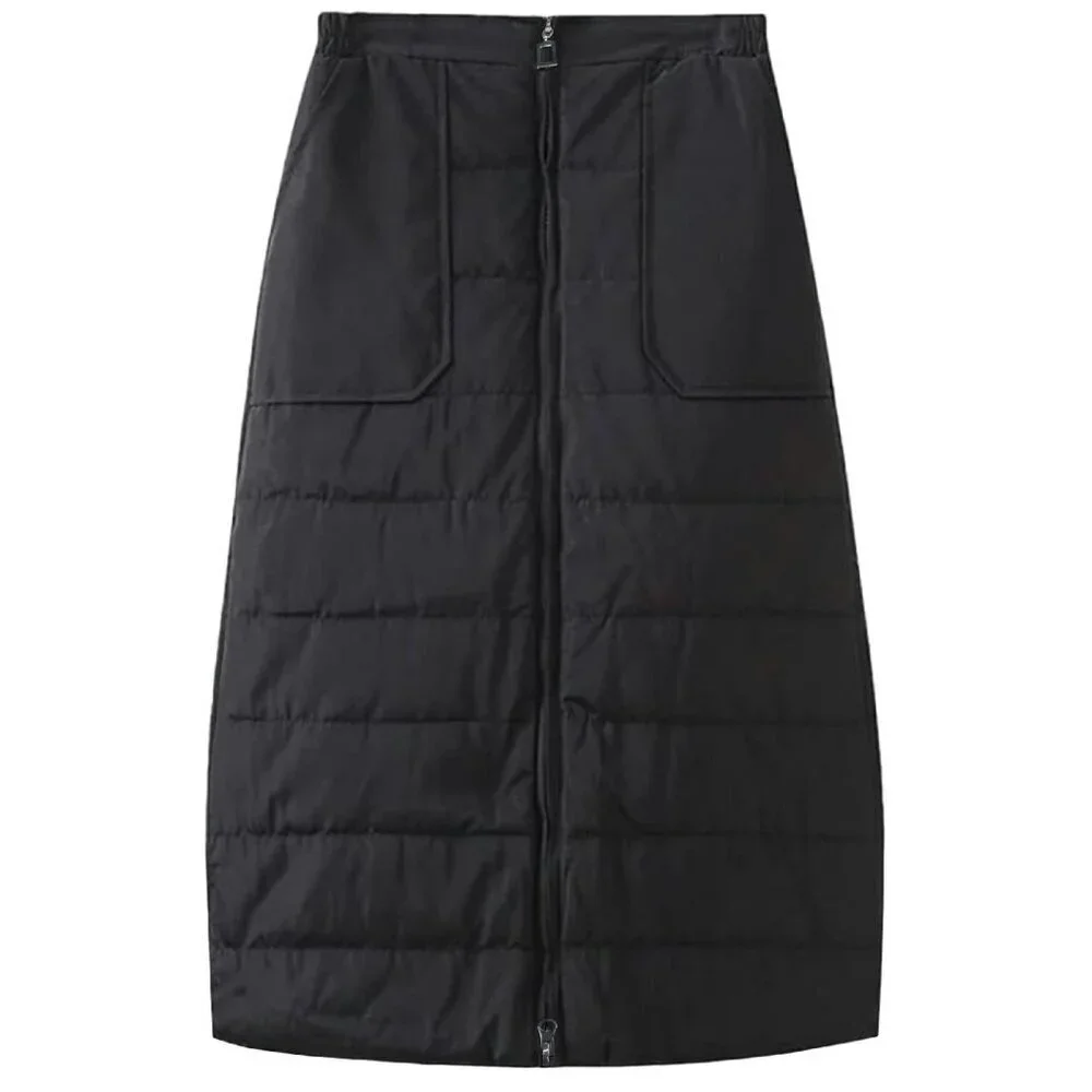 Quilted Puffer Skirt with Pockets, Insulated Winter A-Line
